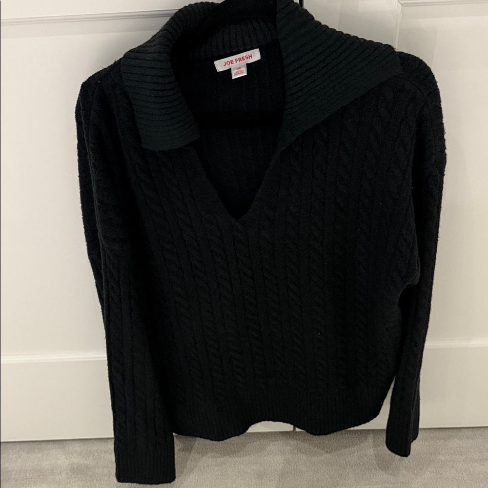Joe Fresh Black V-Neck Cable Sweater